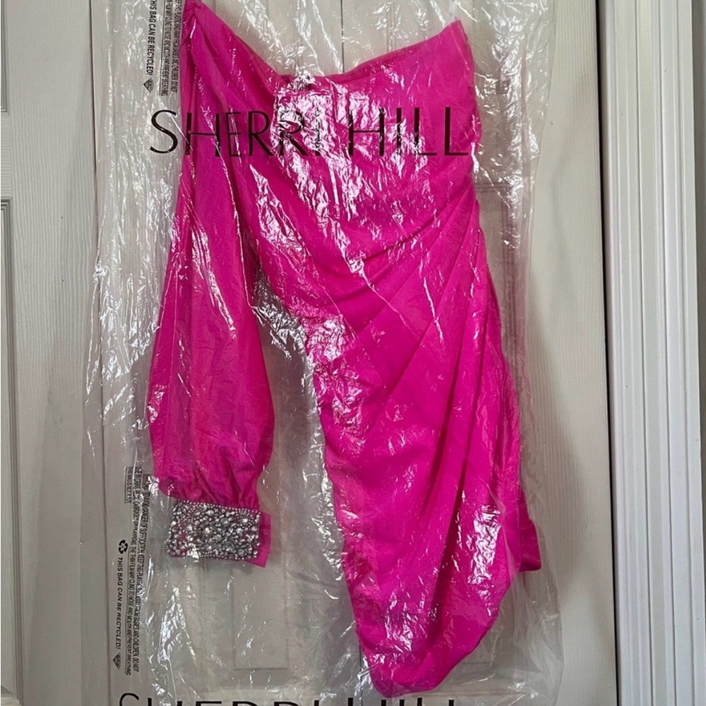 Sherri Hill Hot Pink One-Shoulder cocktail Dress